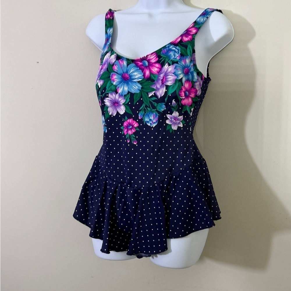 Floral Polka Dot Peplum swim suit